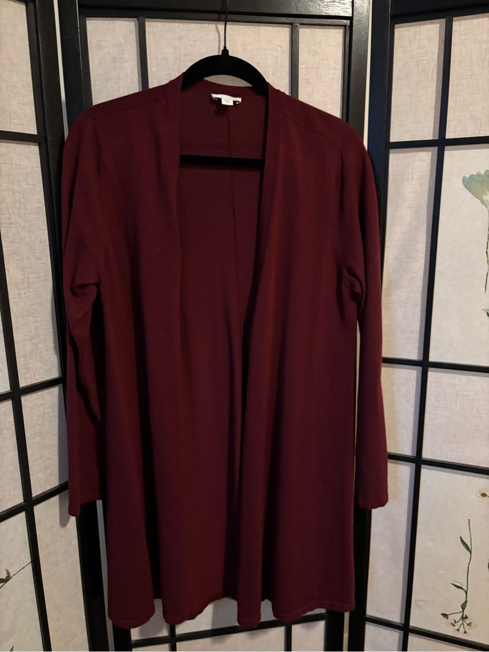 J. Jill Long Open-Front Button Cardigan in Deep Burgundy